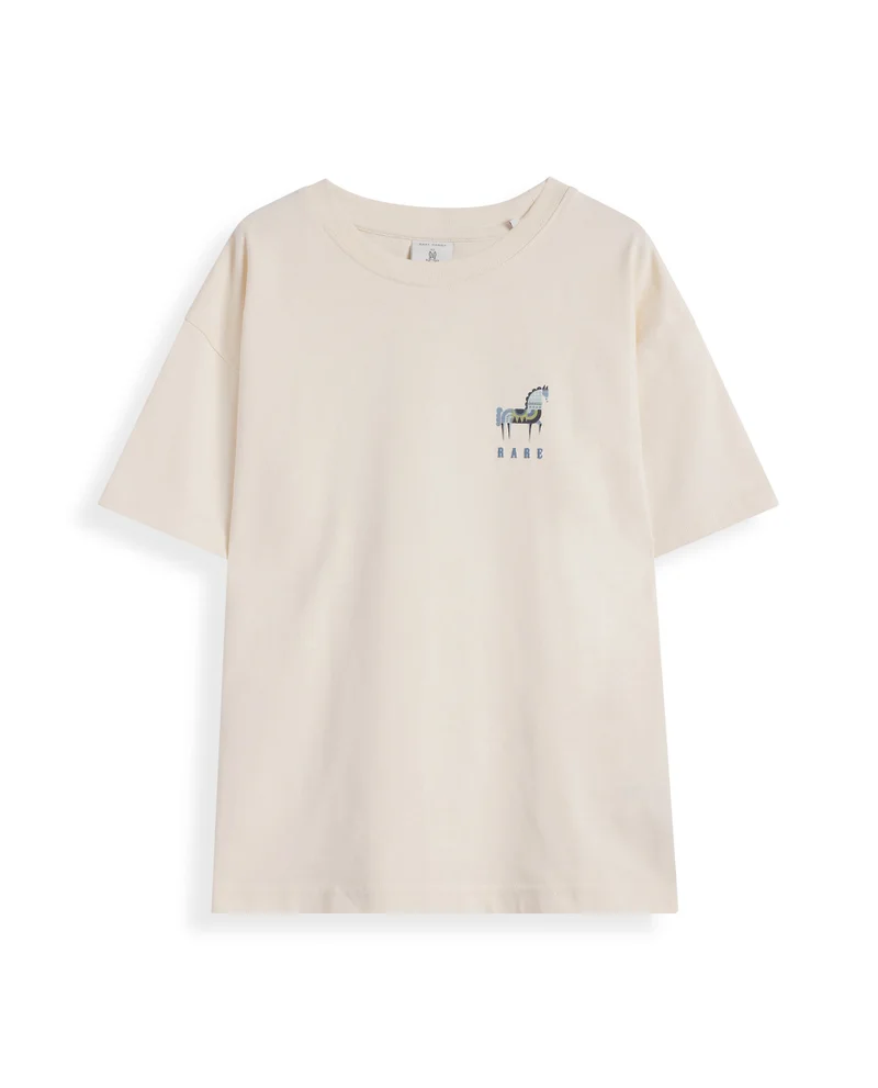 Rare Ones Rare Ones Kids Armi Off White Cotton Fabric Half Sleeves Boxy Fit Crew Neck Graphic Print T-Shirt