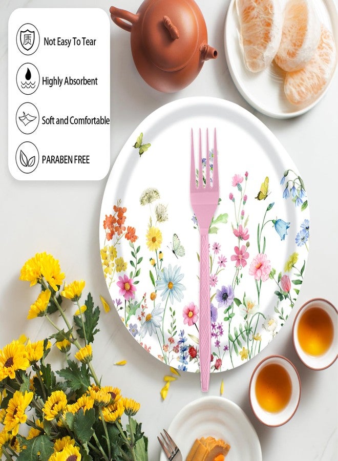 KFJBPB 72 Pcs Wildflower Paper Plates and Napkins Party Supplies, Floral Party Plates and Napkins Tableware Set for Spring Summer Picnic Wedding Birthday Baby Shower Tea Party Decorations Serves 24 - Image 4