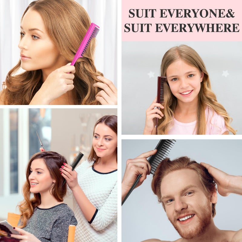 Leinuosen 3 Pcs Triple Teasing Comb for Women Plastic Rat Tail Comb Heat Resistant Pintail Tease Layer Tool for Thick Fine Hair Styling Backcombing Volume Structure(Black, Pink and Brown) - Image 3