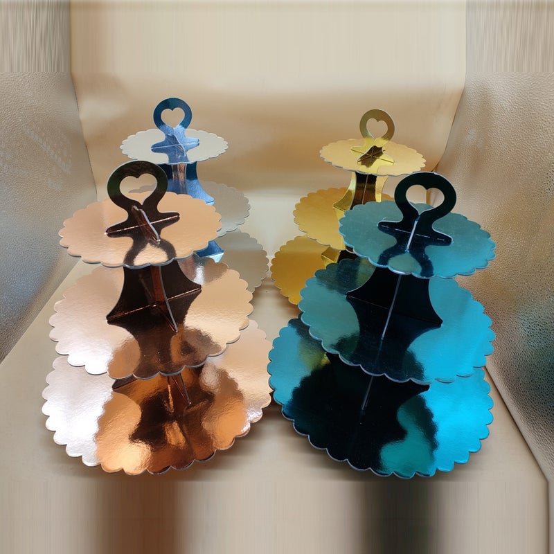 Gold, Silver, Rose Gold, Lake Blue Double-Sided Film, Three-Layer Cake Stand, Birthday Party, Dessert Display Shape - Image 4