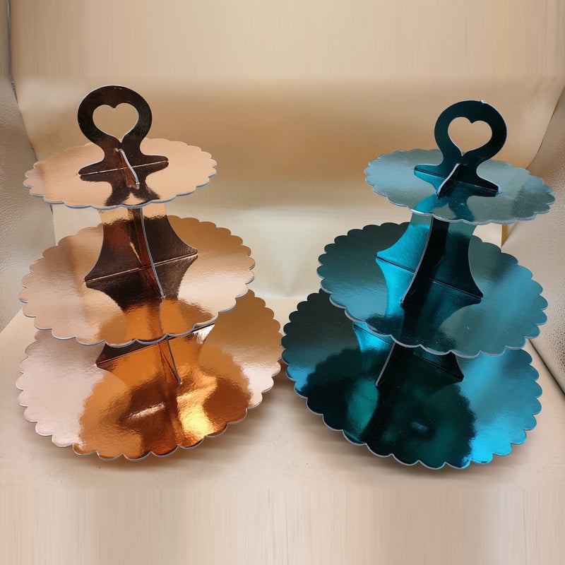 Gold, Silver, Rose Gold, Lake Blue Double-Sided Film, Three-Layer Cake Stand, Birthday Party, Dessert Display Shape - Image 2