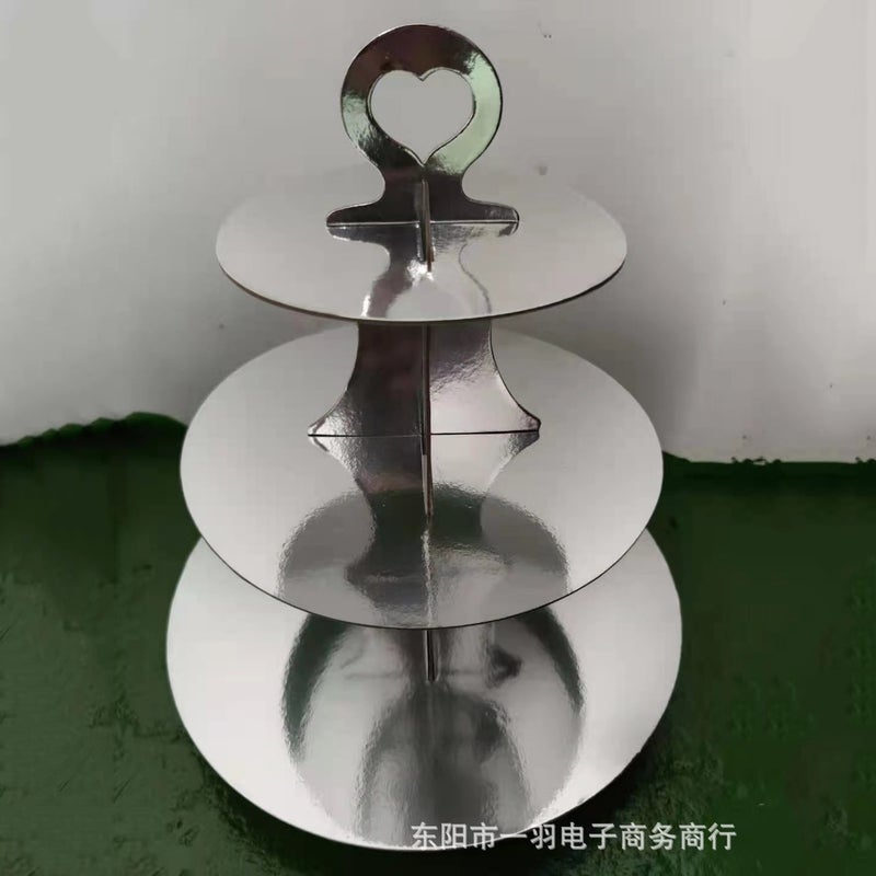 Gold, Silver, Rose Gold, Lake Blue Double-Sided Film, Three-Layer Cake Stand, Birthday Party, Dessert Display Shape - Image 1