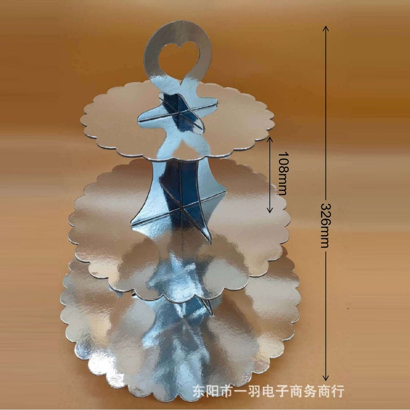 Gold, Silver, Rose Gold, Lake Blue Double-Sided Film, Three-Layer Cake Stand, Birthday Party, Dessert Display Shape - Image 5