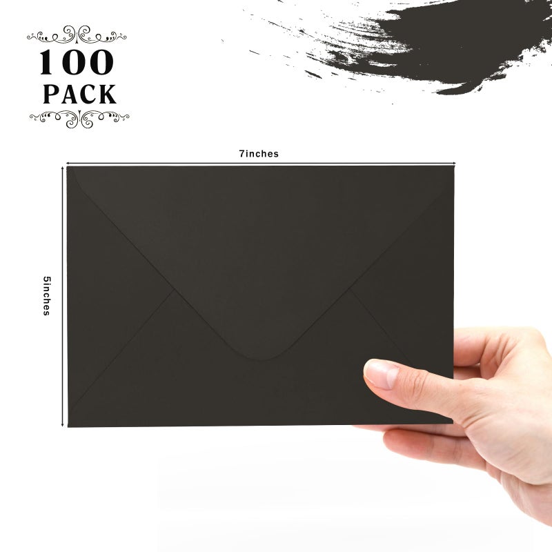 Goefun مظاريف سوداء مقاس A7 مكونة من 100 مغلف أسود Goefun مقاس 5x7 للدعوة - ​​مظاريف ذات غطاء على شكل حرف V لبطاقات التهنئة وأعياد الميلاد والتخرج مقاس 5x7| 5.25 × 7.25 بوصة 120 جرامًا للمتر المربع - Image 2