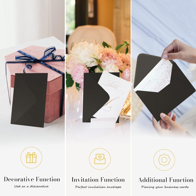 Goefun مظاريف سوداء مقاس A7 مكونة من 100 مغلف أسود Goefun مقاس 5x7 للدعوة - ​​مظاريف ذات غطاء على شكل حرف V لبطاقات التهنئة وأعياد الميلاد والتخرج مقاس 5x7| 5.25 × 7.25 بوصة 120 جرامًا للمتر المربع - Image 4