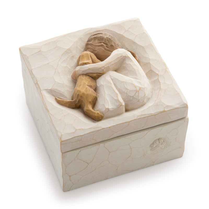 Willow Tree True Truly a Friend Box for Jewelry and Treasures with BasRelief Carving of Girl with Puppy Dog Sculpted HandPainted Keepsake Box