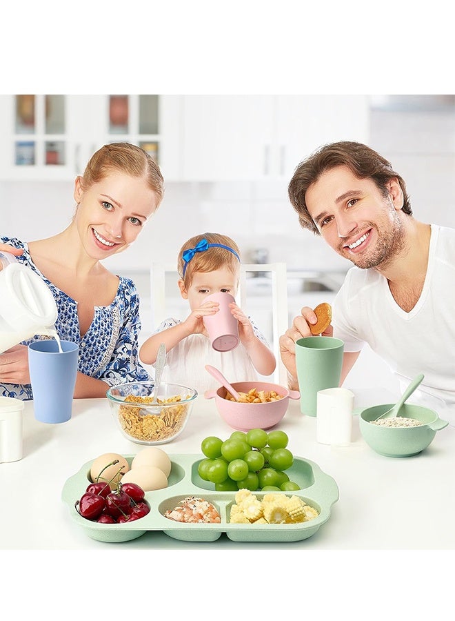 DUNISO 24-Piece Kids Wheat Straw Dinnerware Sets, Lightweight Unbreakable Dish Set, Reusable Dinner Divided Plates & Bowls for Home, Camping and School - Image 3