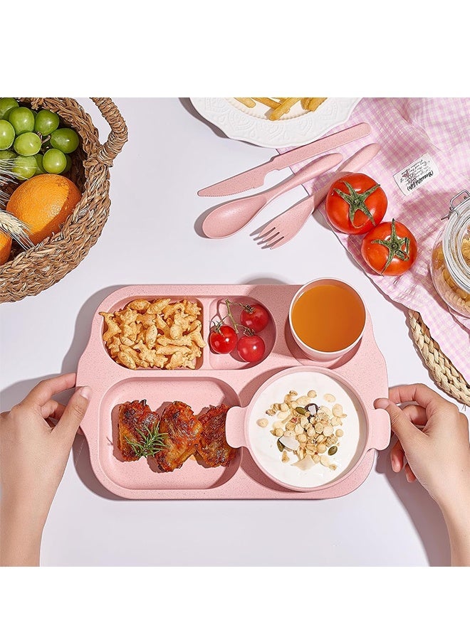 DUNISO 24-Piece Kids Wheat Straw Dinnerware Sets, Lightweight Unbreakable Dish Set, Reusable Dinner Divided Plates & Bowls for Home, Camping and School - Image 4