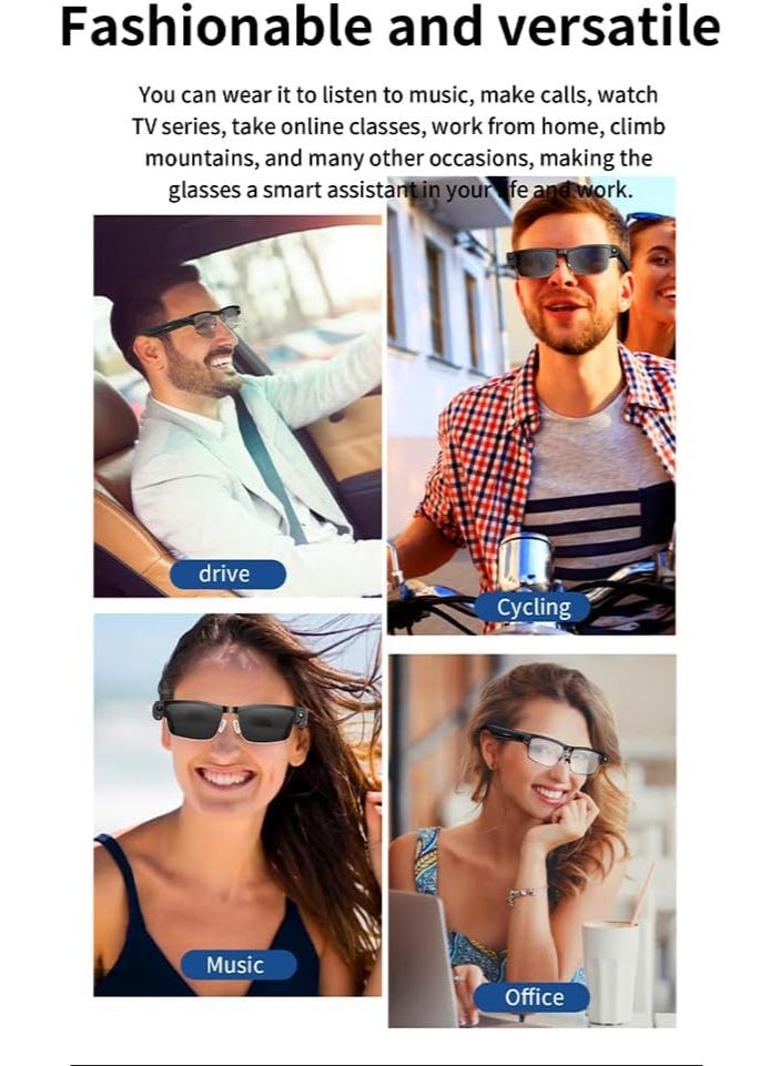 نظارات ذكية تعمل بالذكاء الاصطناعي مع كاميرا بدقة 8 ميجابكسل، مدعومة بتقنية ChatGPT، ونظارات شمسية بكاميرا، ونظارات بلوتوث للرجال مع الترجمة وصوت مفتوح للموسيقى والمكالمات، وميكروفون مزدوج لعزل الضوضاء – إطار معدني فضي + عدسات فوتوكرومية شفافة - Image 5