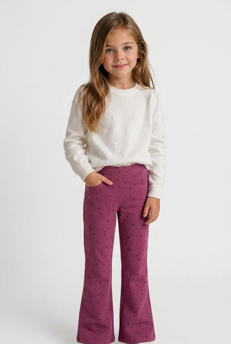 Ovs  OVS Girlsâ€™ Purple Flared Stretch-Cotton Trousers With Star Print for Women | Best Price UAE