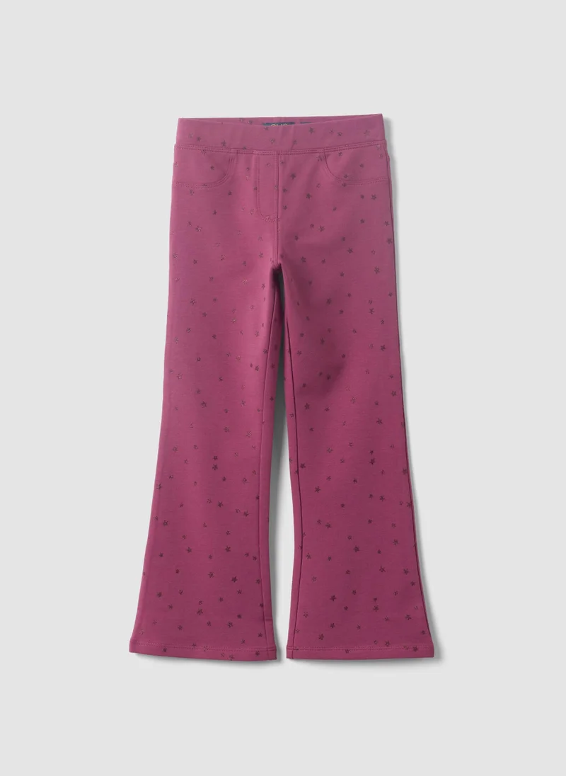 Ovs  OVS Girlsâ€™ Purple Flared Stretch-Cotton Trousers With Star Print for Women | Best Price UAE