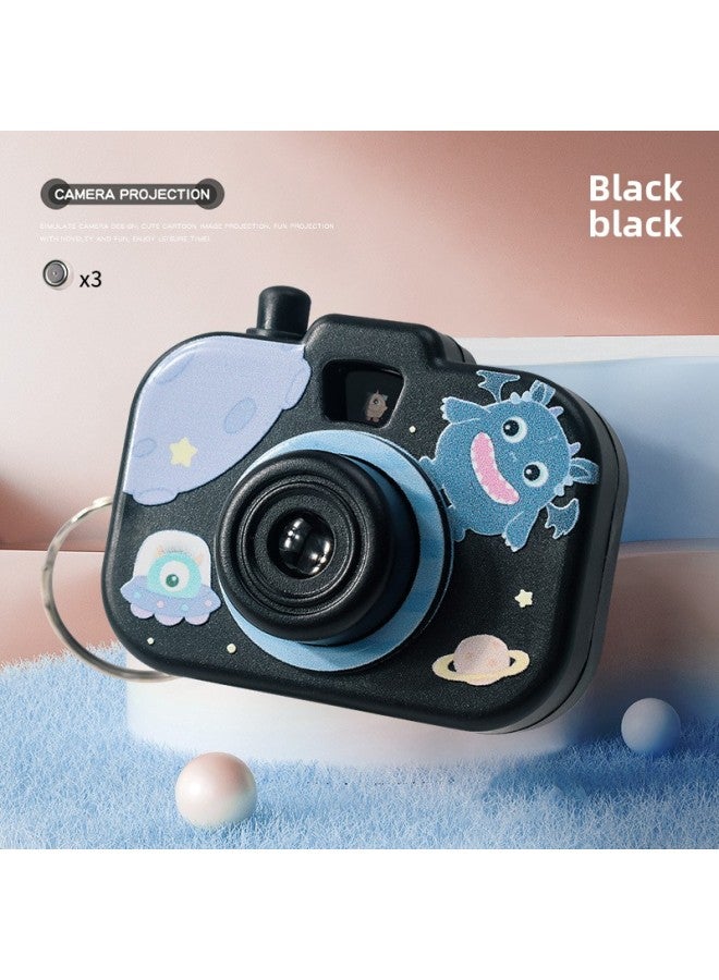 Creative Monster Three-eyed Monster Simulation Projection Camera Toy Keychain Children Girl Schoolbag Cartoon Small Pendant-Color:RYB034 Little Monster Camera Black  - Image 1