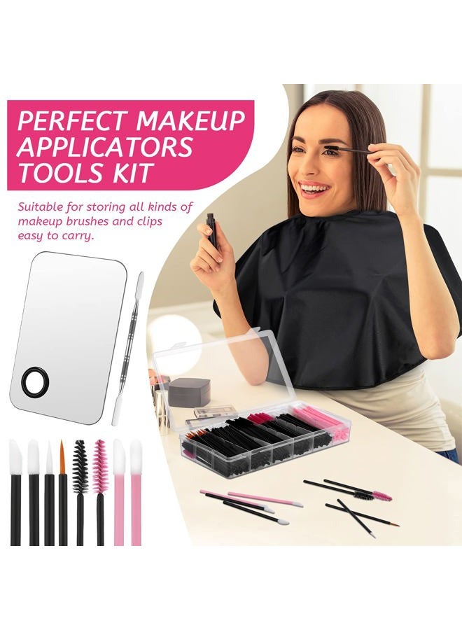 Maitys 260 Pieces Disposable Makeup Tools Kit, Eyeliner Brushes Mascara Wands Lipstick Applicators Plastic Organizer Box Short Waterproof Cape Stainless Steel Makeup Palette, Spatula(Mixed Color) - Image 2