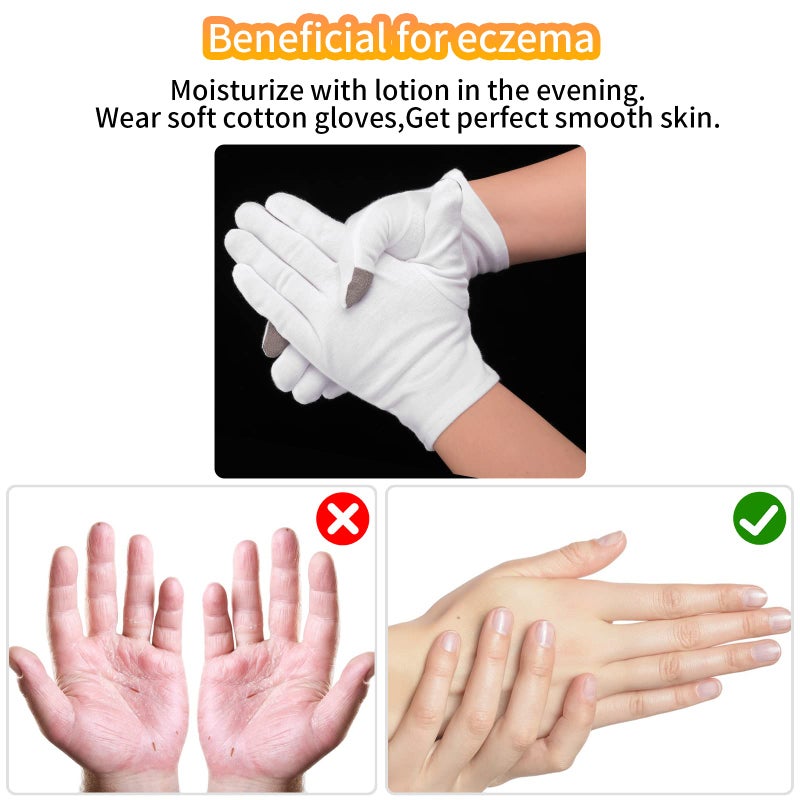 Sibba 3 Pairs Touch Screen Moisturizing Gloves White Cotton Moisturizing Gloves Overnight Bedtime Heal Eczema Sleeping Lotion Hand Spa Treatment Gloves Repair Rough Cracked Dry Chapped Hands Skin - Image 4