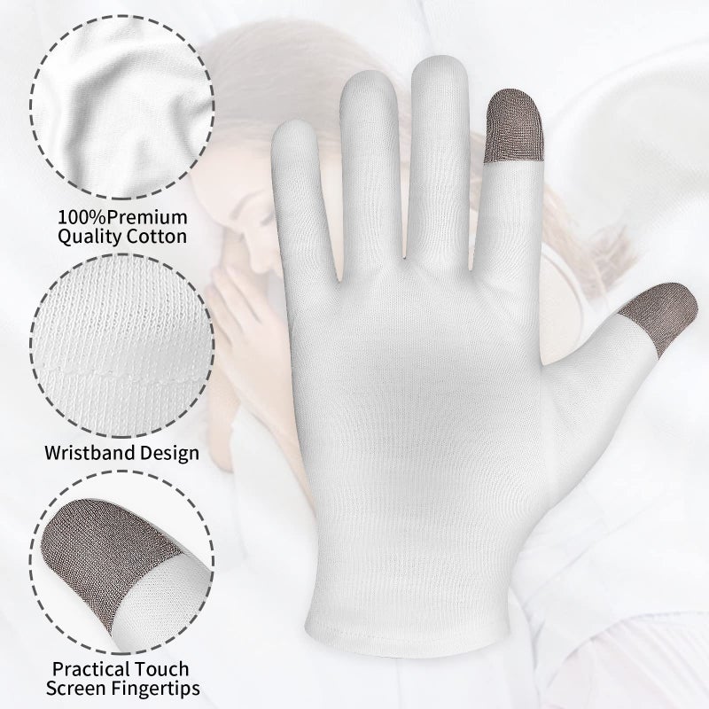 Sibba 3 Pairs Touch Screen Moisturizing Gloves White Cotton Moisturizing Gloves Overnight Bedtime Heal Eczema Sleeping Lotion Hand Spa Treatment Gloves Repair Rough Cracked Dry Chapped Hands Skin - Image 2