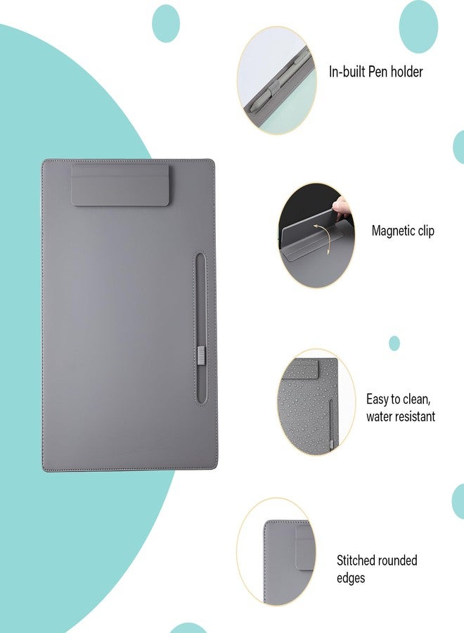 Oddpod™ Soft Premium PU Leather Magnetic Clipboard & Document Holder for Business Meetings, Writing Pad with Pen Holder, Drawing Board, Conference Pad for A4 Sheet (Grey) - Image 4