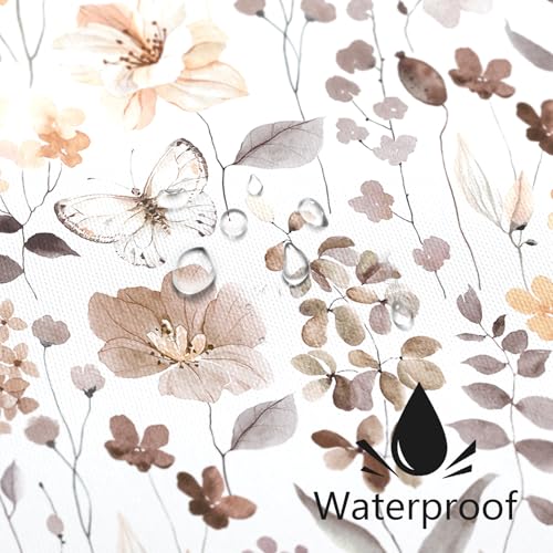 MAYZUS Brown Floral Shower Curtain, Fall Flower Fabric Shower Curtains for Bathroom, Taupe Wildflower Butterfly Cloth Shower Curtain Set with Hooks, 72x72 - Image 4