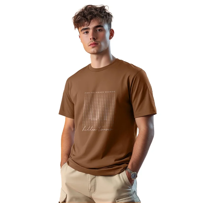 نوبيرو Men's Brown Cotton T-Shirt with Colorful Print