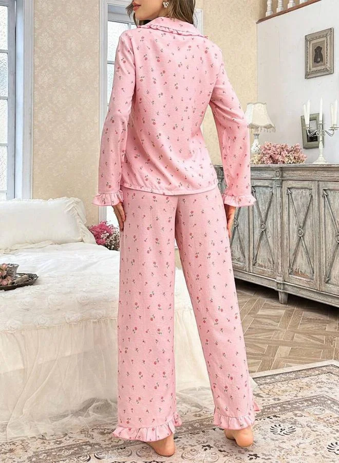 تايك تو مجموعة من قميص بطبعة أزهار وبيجاما بحافة كشكش