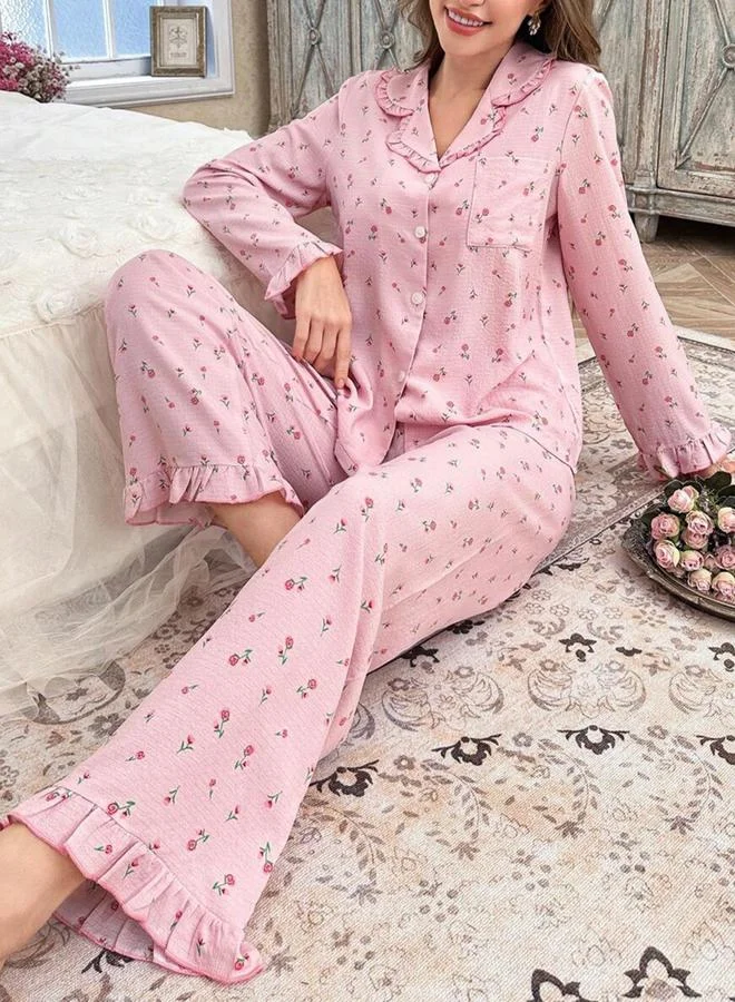 تايك تو مجموعة من قميص بطبعة أزهار وبيجاما بحافة كشكش