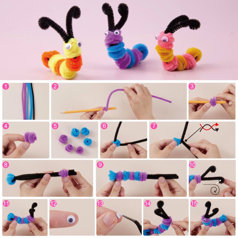 Funtopia 800pcs Pipe Cleaners Crafts Kit, 30 Colors Pipe Cleaners Bulk with 20 Designs Instruction Book, Colorful Chenille Stems for Animal Flower Creative Projects DIY, Arts and Crafts for Kids Ages 4-12 - Image 4