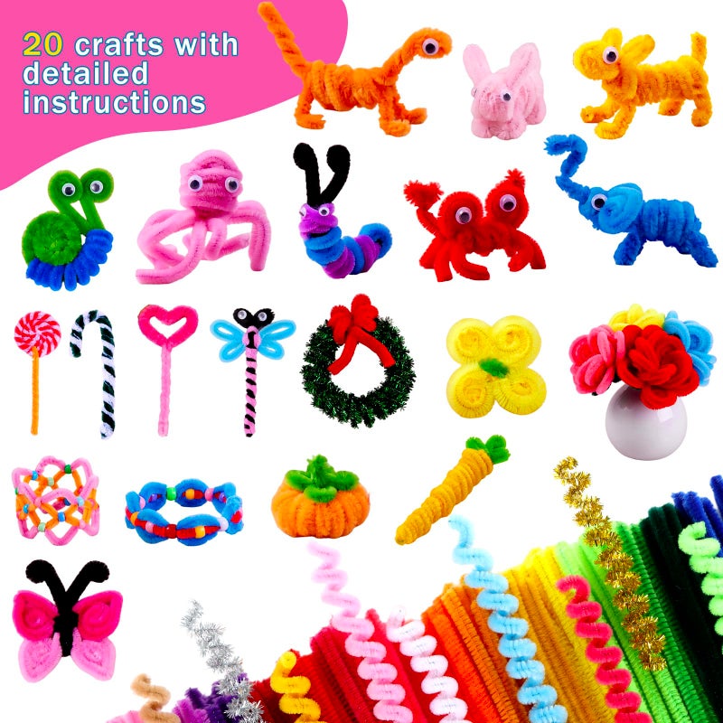 Funtopia 800pcs Pipe Cleaners Crafts Kit, 30 Colors Pipe Cleaners Bulk with 20 Designs Instruction Book, Colorful Chenille Stems for Animal Flower Creative Projects DIY, Arts and Crafts for Kids Ages 4-12 - Image 2