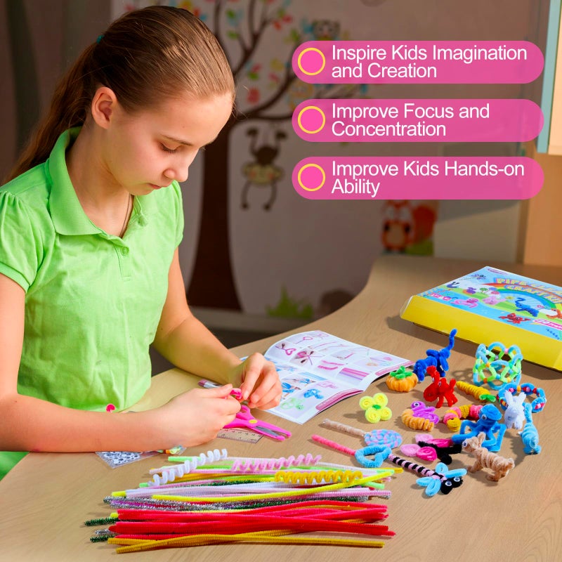 Funtopia 800pcs Pipe Cleaners Crafts Kit, 30 Colors Pipe Cleaners Bulk with 20 Designs Instruction Book, Colorful Chenille Stems for Animal Flower Creative Projects DIY, Arts and Crafts for Kids Ages 4-12 - Image 5