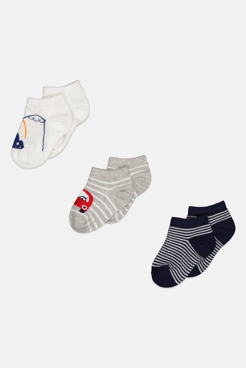 RBX Kids Boy 3 Pieces Stripe Ankle Socks, Grey  - Image 1