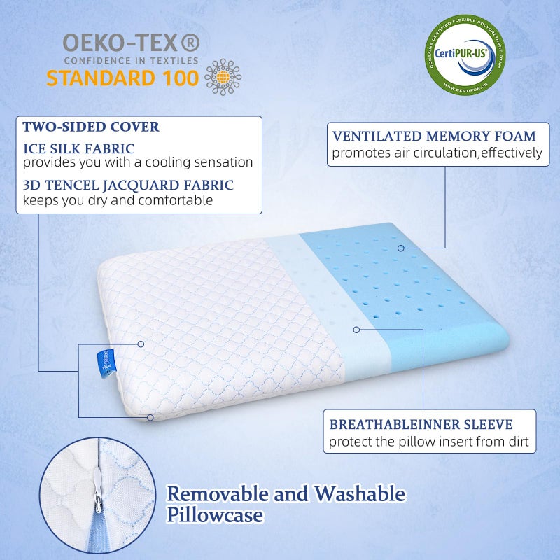 SofGlowly Ultra Thin Flat Pillows for Sleeping, Cooling Memory Foam Pillow 2.75 inch Height Ultra Thin Pillow,Slim Bed Pillows for Stomach Back Sleeper,Standard Size -16x25 Inch - Image 3