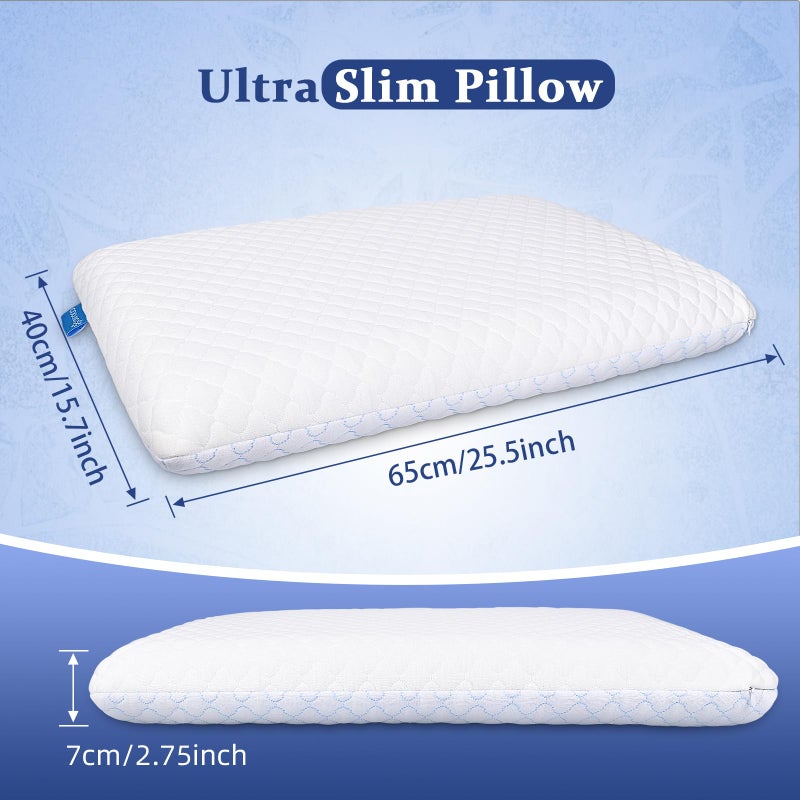 SofGlowly Ultra Thin Flat Pillows for Sleeping, Cooling Memory Foam Pillow 2.75 inch Height Ultra Thin Pillow,Slim Bed Pillows for Stomach Back Sleeper,Standard Size -16x25 Inch - Image 4