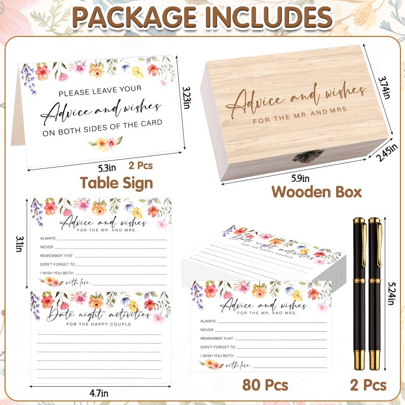 Jectivs 85 Pcs Advice and Wishes Cards Wooden Box Set for The Mr and Mrs,Pink Floral Rose Advice and Wishes Cards with Pen for the Groom and Bride,Bridal Shower Game,Wedding Party Decorations Supplies - Image 2