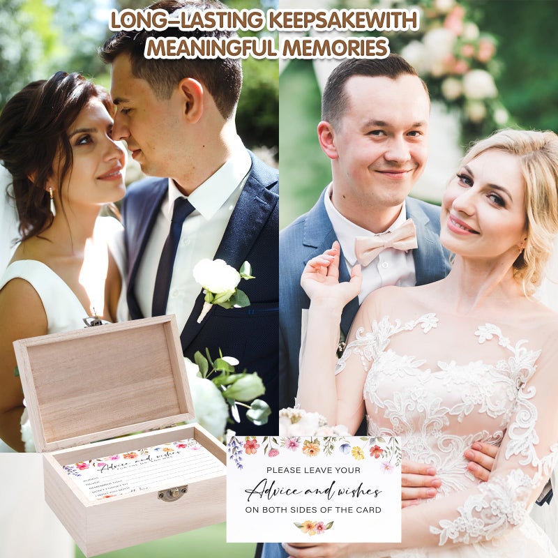 Jectivs 85 Pcs Advice and Wishes Cards Wooden Box Set for The Mr and Mrs,Pink Floral Rose Advice and Wishes Cards with Pen for the Groom and Bride,Bridal Shower Game,Wedding Party Decorations Supplies - Image 5