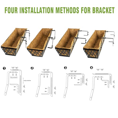 Karlliu 6 Pack 24 Inch Window Boxes Planters Railing Planter Box with Adjustable Brackets for Porch Fence Patio Balcony Hanging Flower Baskets with Coco Liners for Outdoor Garden Decor - Bronze - Image 5