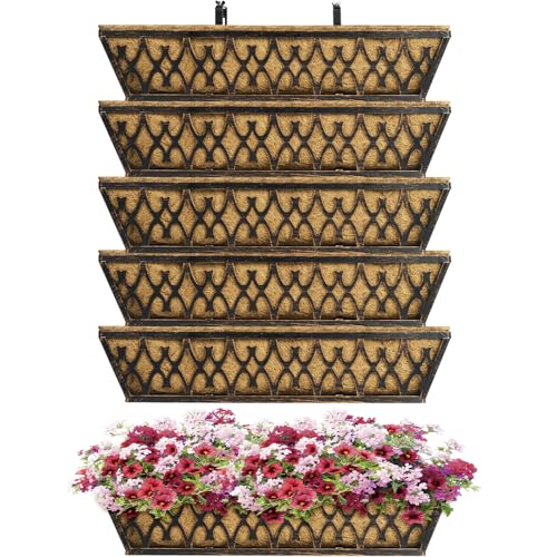 Karlliu 6 Pack 24 Inch Window Boxes Planters Railing Planter Box with Adjustable Brackets for Porch Fence Patio Balcony Hanging Flower Baskets with Coco Liners for Outdoor Garden Decor - Bronze - Image 1