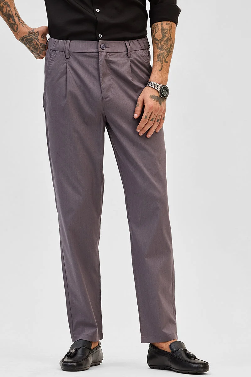 سنيتش Charcoal Grey Solid Slim Fit Formal Trousers