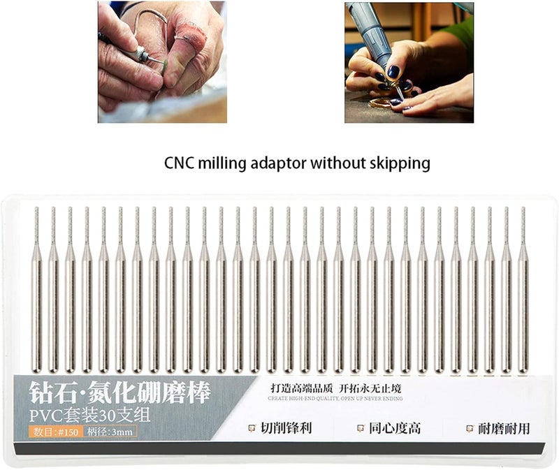 Dioche 30Pcs Grinding Needle Set, Emery Cylindrical Flat Head Electric Grinder Accessories, Suitable for Engraving Machine, High Safety Factor, Easy Storage, 1mm, CNC Milling Adaptor - Image 4