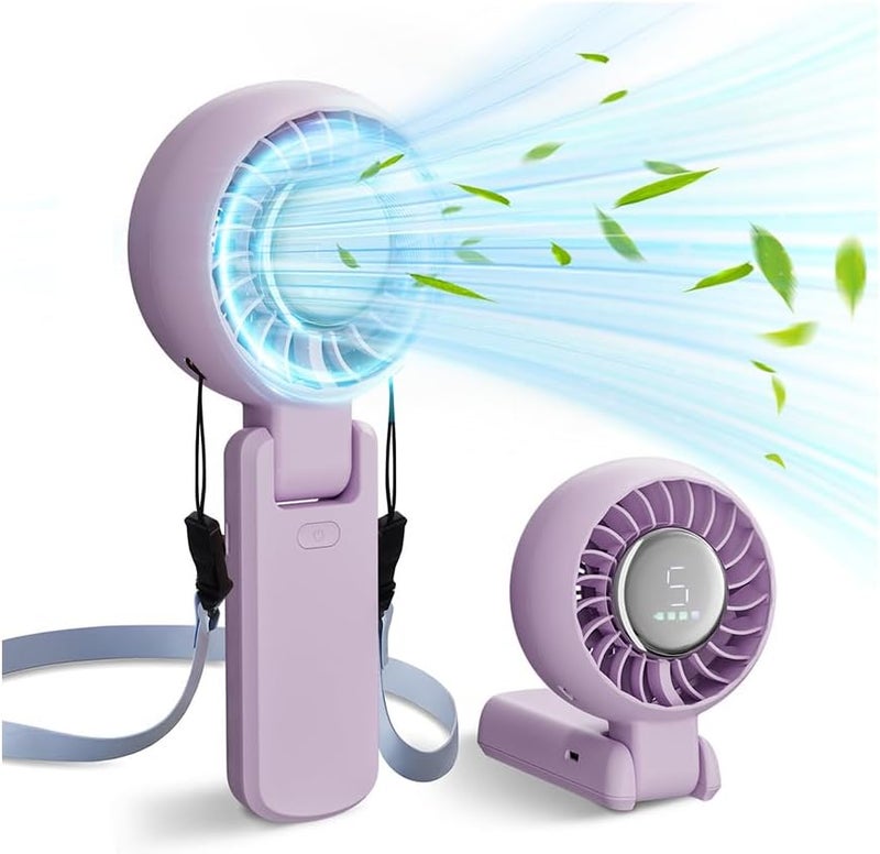 ZOZOO Portable Fan, USB Rechargeable 194°Folding Handheld Fan,5 Speed&LED Display &High Power Motor Table Fan, 3 IN 1 Quiet Strong personal Neck fans for Travel,Camping,Beach (Purple) - Image 1