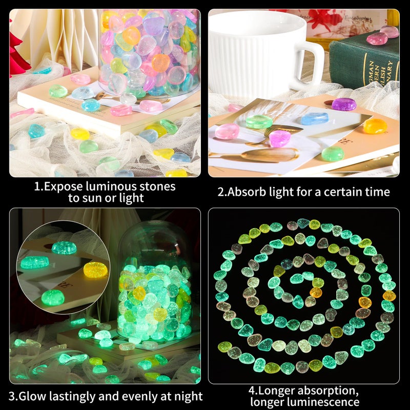 OSOPOLA 150 PCS Glow in The Dark Rocks - Mix Color Luminous Stones Fish Tank Accessories DIY Decor Pebbles for Fairy Garden Yard FD05MX150B - Image 2