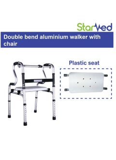 STARMED StarMed Aluminium Walker with Chair, Double Bend, Button Bend, Adjustable Height, Plastic Seat, Mobility Aid Walking support  - Image 3