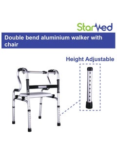 STARMED StarMed Aluminium Walker with Chair, Double Bend, Button Bend, Adjustable Height, Plastic Seat, Mobility Aid Walking support  - Image 4