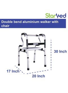 STARMED StarMed Aluminium Walker with Chair, Double Bend, Button Bend, Adjustable Height, Plastic Seat, Mobility Aid Walking support  - Image 5