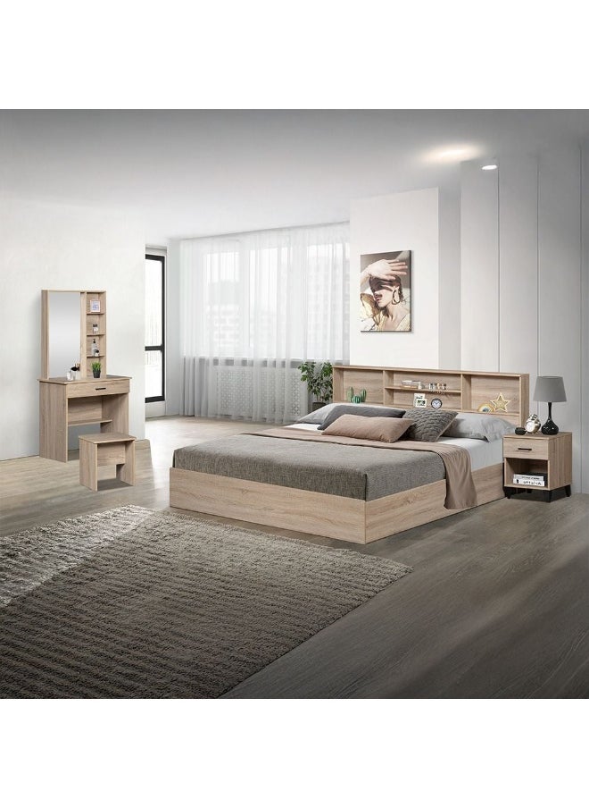 DANUBE HOME Gamorah New 180x200 King Bed Set with 1 Nightstand, Dresser, Mirror & Stool Modern King Size Bed Frame, Stylish Bedroom Furniture Set with Storage & Elegant Design - Sonoma Oak  - Image 1