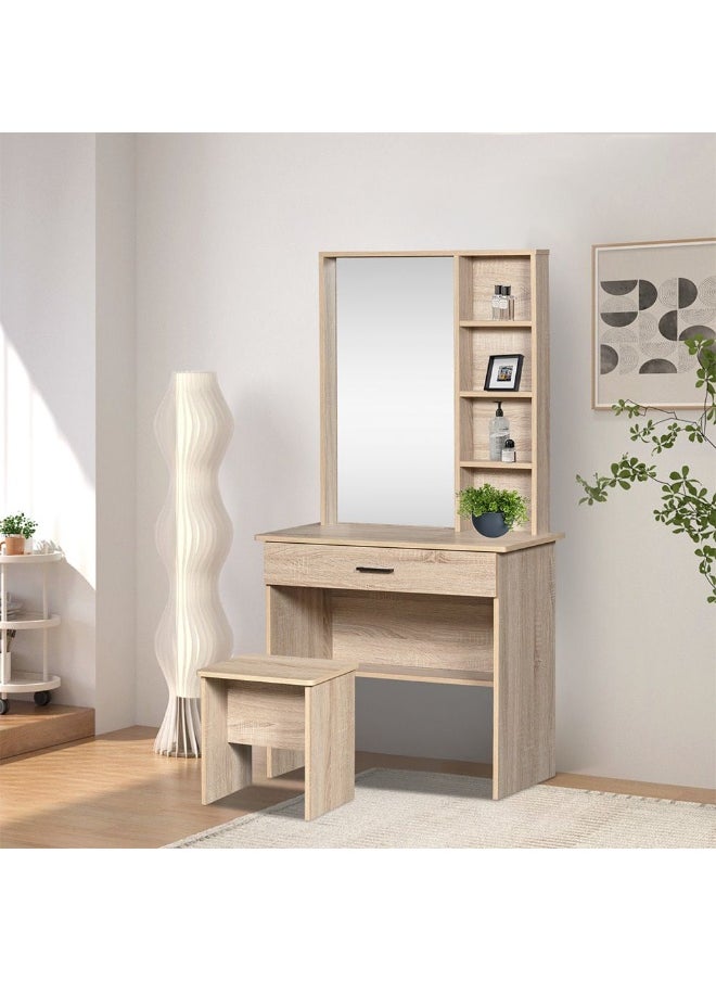 DANUBE HOME Gamorah New 180x200 King Bed Set with 1 Nightstand, Dresser, Mirror & Stool Modern King Size Bed Frame, Stylish Bedroom Furniture Set with Storage & Elegant Design - Sonoma Oak  - Image 3