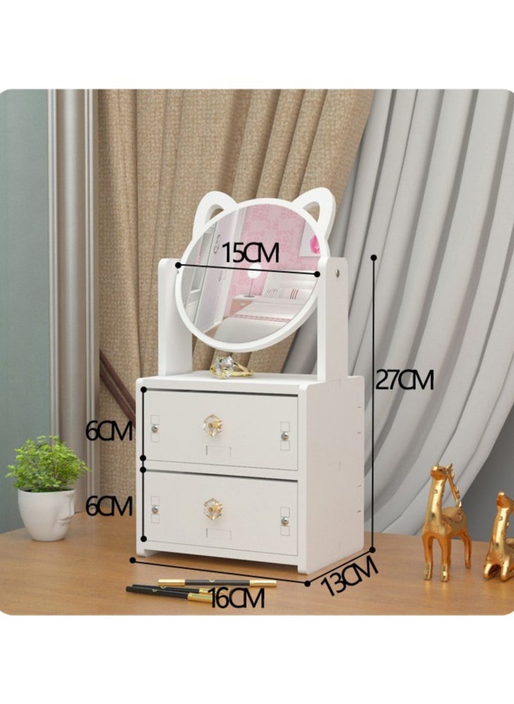 NANAO Desktop Cosmetic Storage Box Mini Dressing Table Makeup Table with Drawer Makeup Mirror Jewelry Sorting Rack  - Image 2