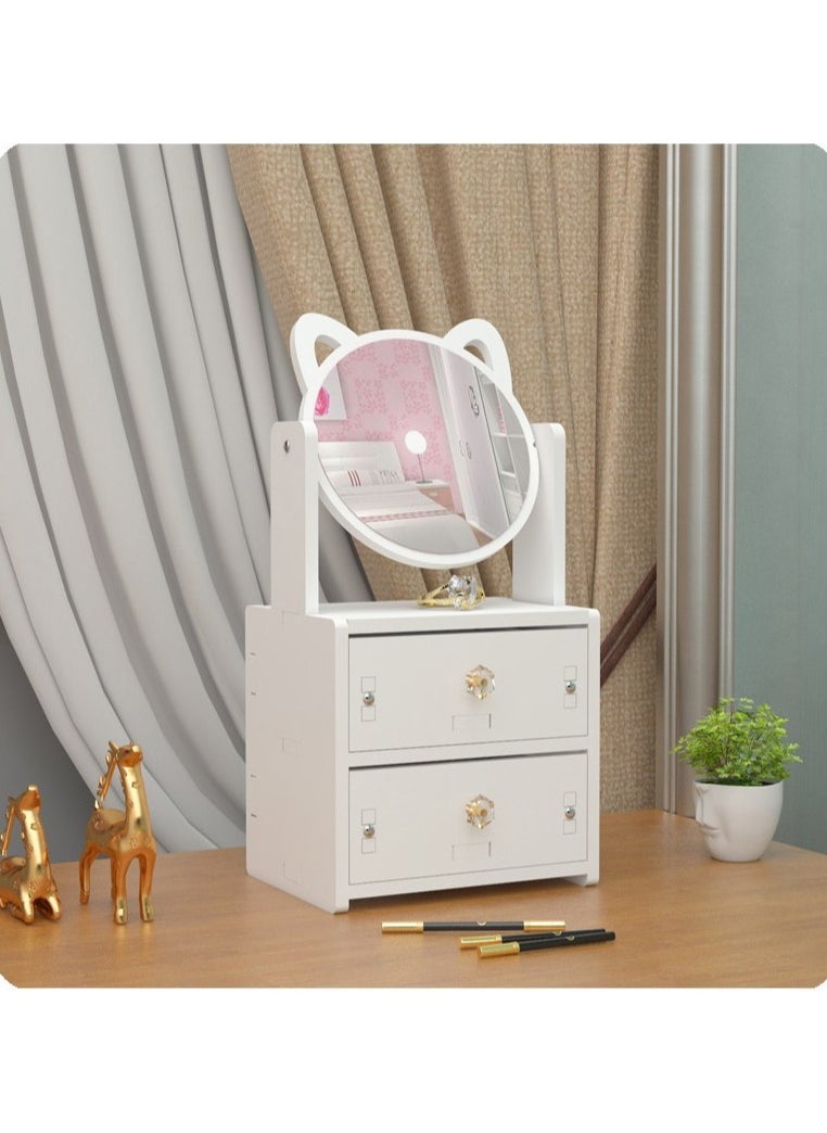 NANAO Desktop Cosmetic Storage Box Mini Dressing Table Makeup Table with Drawer Makeup Mirror Jewelry Sorting Rack  - Image 4