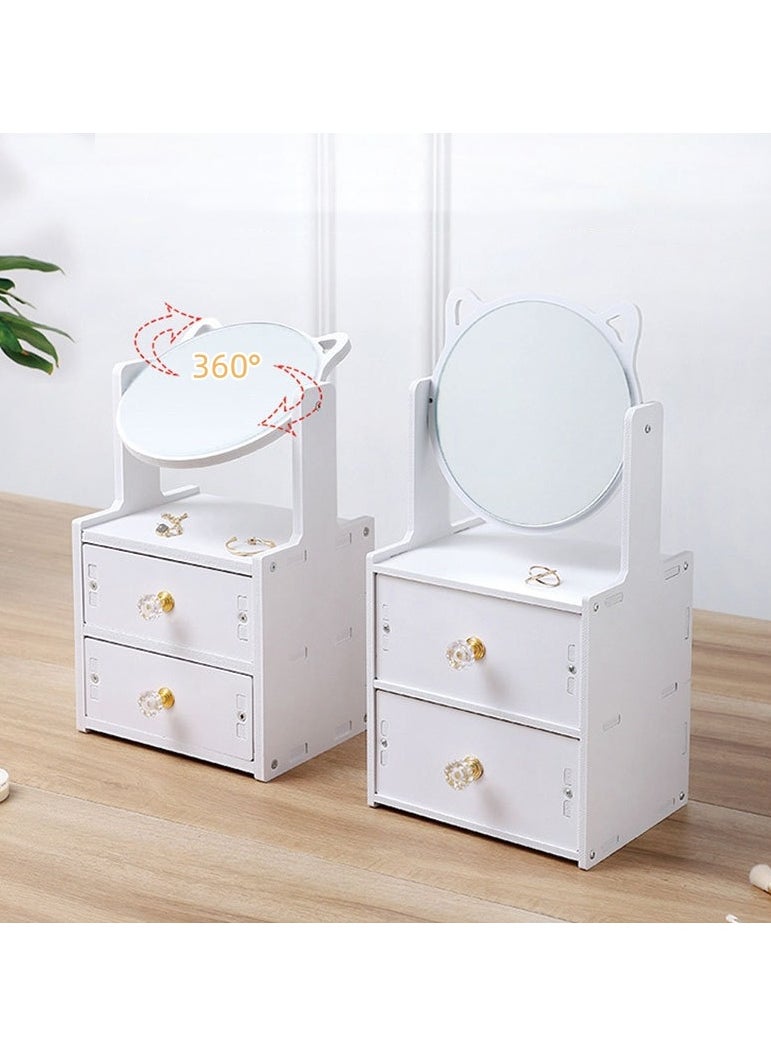 NANAO Desktop Cosmetic Storage Box Mini Dressing Table Makeup Table with Drawer Makeup Mirror Jewelry Sorting Rack  - Image 3