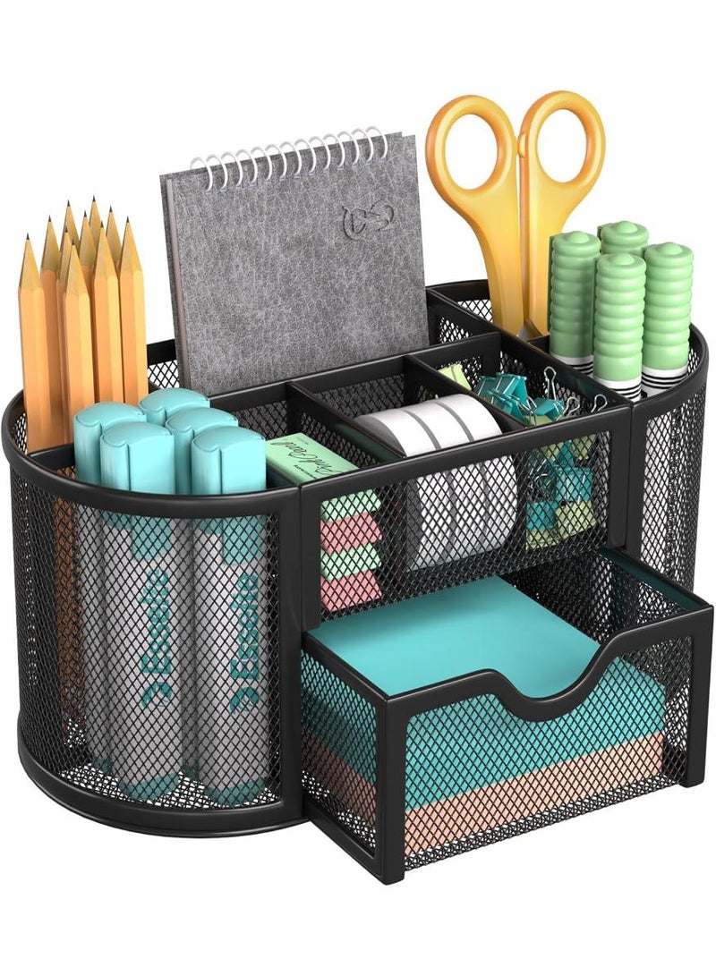 phomemo Mesh Desk Organiser Large Capacity,Desk Tidy Metal Pen Holder with 9 Compartments and 1 Drawer, Multi-functional Stationery Storage Container Box for Kids,Home, Office, School - Image 2