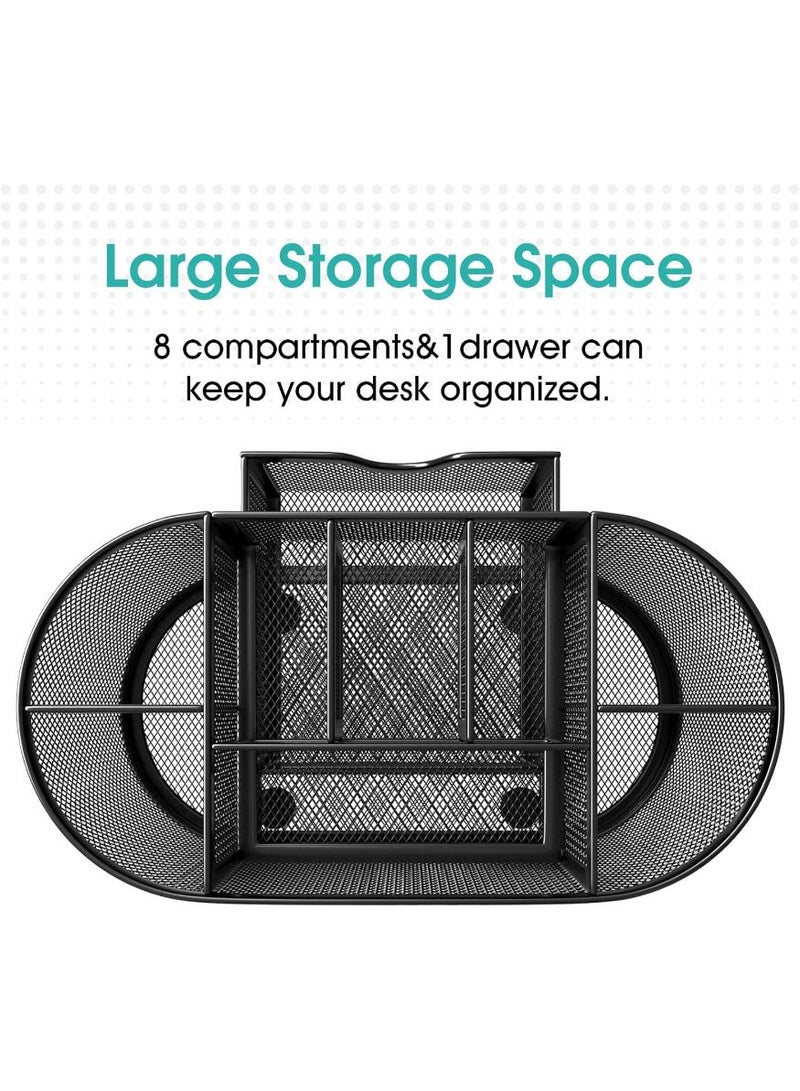 phomemo Mesh Desk Organiser Large Capacity,Desk Tidy Metal Pen Holder with 9 Compartments and 1 Drawer, Multi-functional Stationery Storage Container Box for Kids,Home, Office, School - Image 3