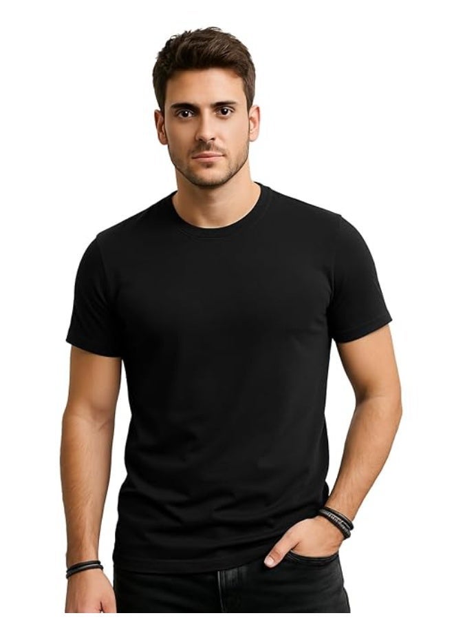 Code Yellow Pack of 2 Premium Cotton Round Neck T-Shirt 180 GSM Bio-Washed Black Half Sleeve - Image 2