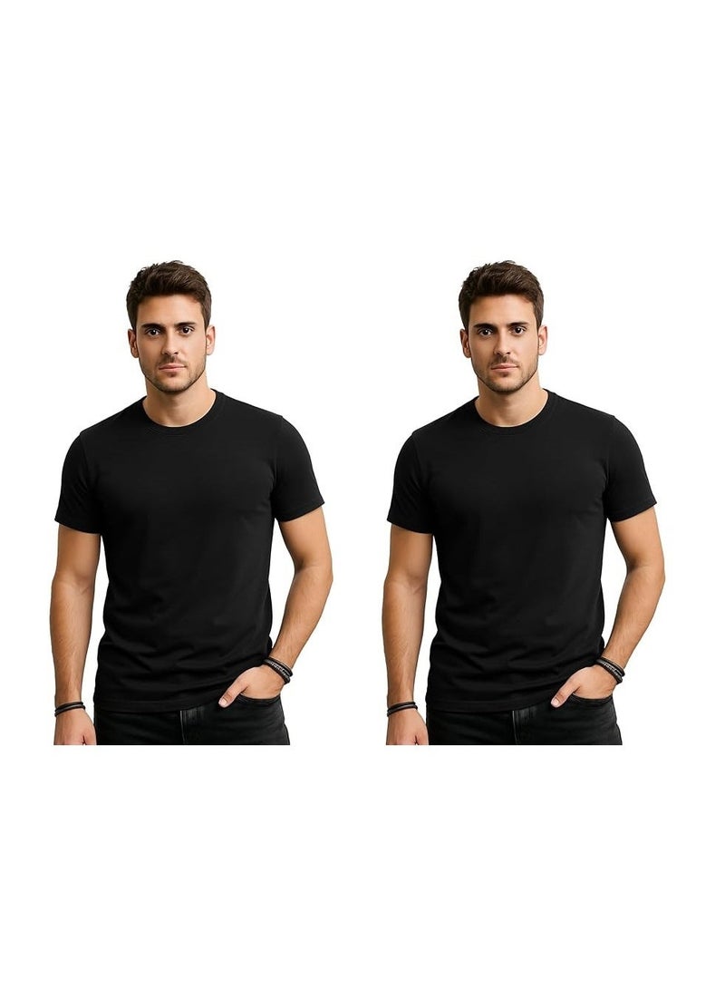 Code Yellow Pack of 2 Premium Cotton Round Neck T-Shirt 180 GSM Bio-Washed Black Half Sleeve - Image 1